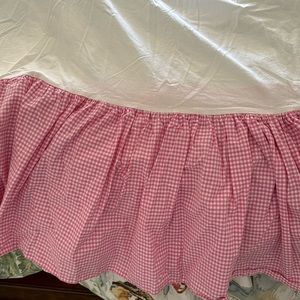 Pottery Barn Kids pink and white gingham Bedskirt/Dust Ruffle - Queen